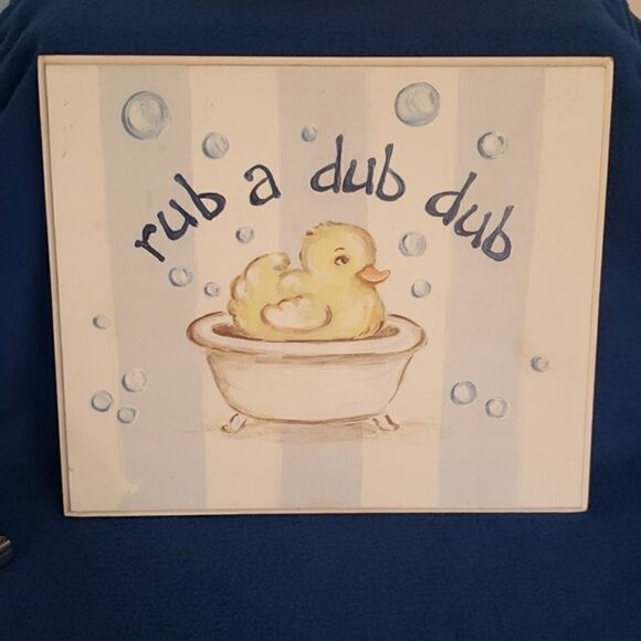 Adorable Ducky Rub a Dub Dub Wooden Plaque Baby Room Nursery Wall Decor 11" x 13 - Picture 1 of 5